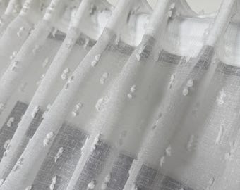 Tende trasparenti con pompon soffici effetto lino, pannelli per tende in tulle e voile a rete