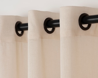 Custom Size Cream Linen Look Sheer Curtain Panel: Grommet Tulle Voile