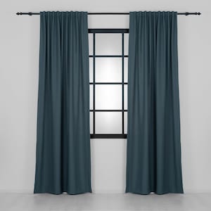 Custom Size Linen Blackout Curtains – Extra Wide & Long Natural Drapes – Matte Blue