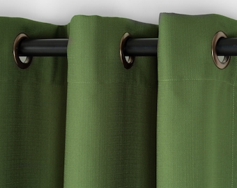 Custom Size Linen Curtains, Blackout Option  – Extra Wide & Long Natural Drapes – Dark Green