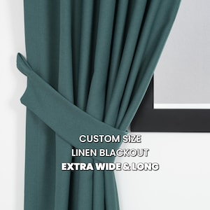 Tende oscuranti turchesi extra larghe e lunghe effetto lino – Tende pesanti personalizzate con texture country