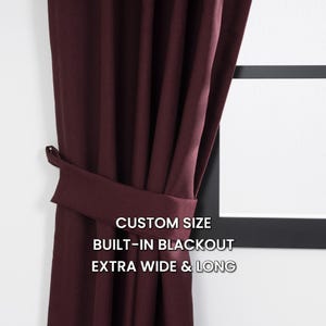 Burgundy Blackout Curtain: Linen Look Decorative Drape, Custom Size