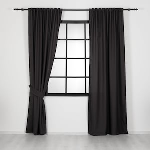 Custom Size Linen Blackout Curtains – Extra Wide & Long Natural Drapes – Anthracite