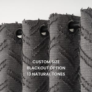 Zick-Zack-Chevron-flauschige Vorhänge - Benutzerdefinierte Pom Pom-Vorhänge im Leinenlook mit Verdunkelungsoption