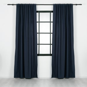 Custom Size Linen Blackout Curtains – Extra Wide & Long Natural Drapes – Navy Blue