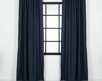 Custom Size Linen Curtains, Blackout Option– Extra Wide & Long Natural Drapes – Navy Blue