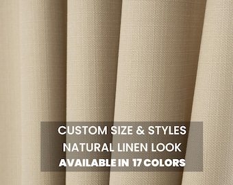 Custom Linen Look Curtains: Modern Solid Color Drapery, Blackout Option