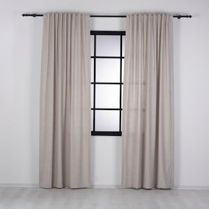 Natural Sand Beige Linen Look Curtain Drapes, Decorative Modern Panels for Living Room Cafe Doorway Window Sink Skirt Vanity Cover
