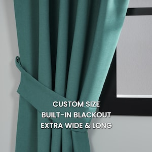 Aqua Blue Custom Size Linen Look Blackout Curtains, Wide Drapes for Bedroom Living Room, All Heading Styles