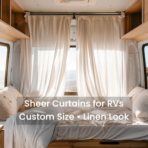 Custom Size RV Sheer Curtains – Linen Look Tulle Panels for Camper, Van, Skoolie & Tiny Home Windows – All Heading Styles Available