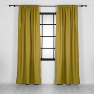Cortinas opacas de lino a medida: extra anchas y largas, color natural, amarillo oscuro