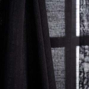 Black Linen Look Sheer Curtains: Custom Size Tulle Panel