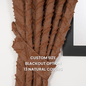 Terracotta Linen Look Curtains: Pom Pom Chevron Drapes, Custom Size