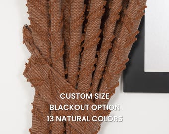 Terracotta Linen Look Curtains: Pom Pom Chevron Drapes, Custom Size