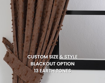 Terracotta Pom Pom Curtains – Custom Linen Look Drapes with Blackout Option