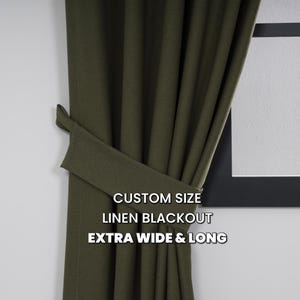 Green Extra Wide & Long Linen Look Blackout Curtains – Custom Heavy Drapes with Country Texture