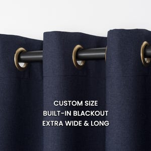 Luxury Linen Blackout Curtain: Navy Blue Grommet Drape