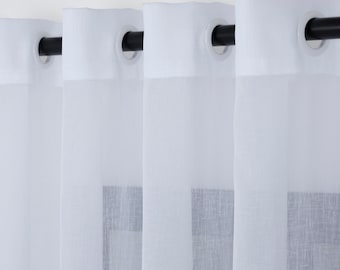 Rideaux transparents à œillets, tulle de couleur blanche d’aspect lin moderne, panneaux transparents de taille personnalisée