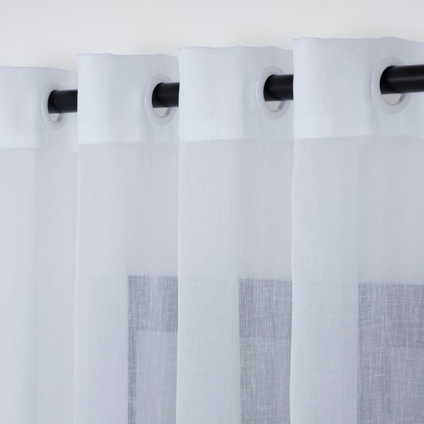 Cortinas transparentes con ojales, tul de color blanco con apariencia de lino moderno, paneles transparentes de tamaño personalizado