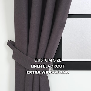 Dark Gray Extra Wide & Long Linen Look Blackout Curtains – Custom Heavy Drapes with Country Texture