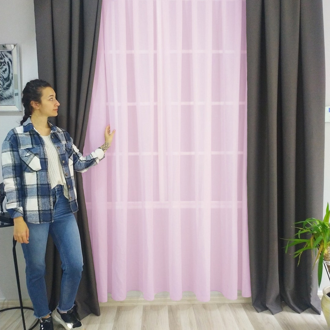 Two Panel Light Pink Sheer Curtain Set Voile Pink Tulle Pink Etsy