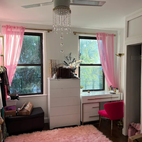Rideaux transparents unis roses de taille personnalisée, draperie en Tulle pour filet de fenêtre pour chambre d'enfant et décoration de la maison