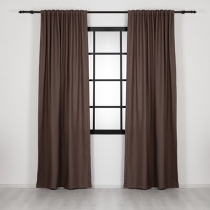 Custom Size Linen Blackout Curtains – Extra Wide & Long Natural Drapes – Brown