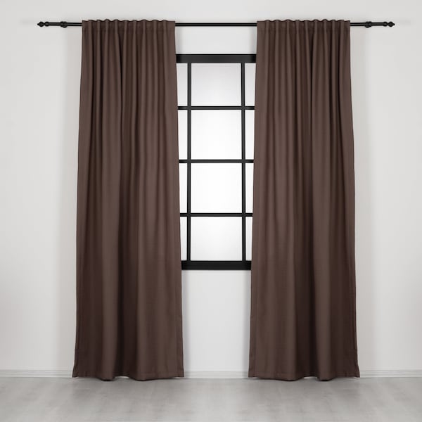 Linen Look Brown Color Custom Curtains, Farmhouse Style Country Drapes, Natural Solid Fabrics with all Sizes