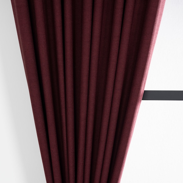 Modern Burgundy Blackouts Curtains, Decorative Panels Linen Look Drapes, Custom Sizes for Bedroom Living Room Divider Nursery Kitchen