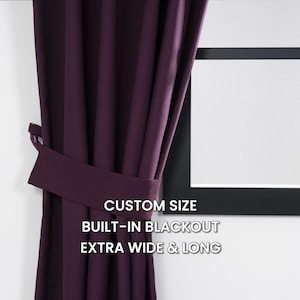 Plum Blackout Curtain: Linen Look Decorative Drape, Custom Panel