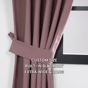 Dried Rose Custom Size Linen Look Blackout Curtains, Wide Drapes for Bedroom Living Room, All Heading Styles