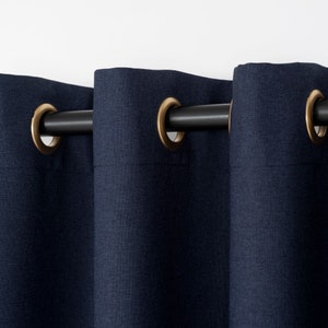 Luxury Linen Blackout Curtains, Navy Blue Colors with Grommets, Modern Drapes for Bedrooms Living Rooms Nursery Campers RVs Cafes Doorways