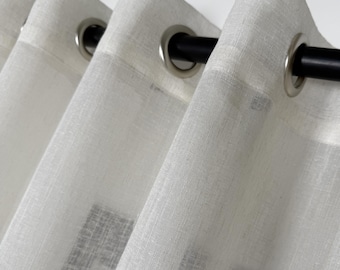 Tenda trasparente in lino, pannello in voile di rete bianco sporco su misura
