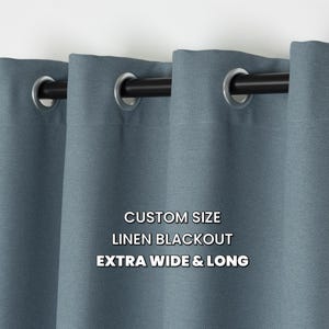 Blue Extra Wide & Long Linen Look Blackout Curtains – Custom Heavy Drapes with Country Texture