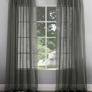 Gray Sheer Curtain Set: Custom Size Tulle Drapery