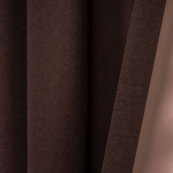Brown Blackout Curtains, Solid Brown Curtain Panels, Linen Look Custom Drapes, Grommets Tab Top Rod Pocket Back Tab Pinch Pleat Options