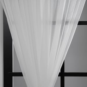 Off White Linen Look Sheer Curtain Panel: Custom Size Tulle Drapes