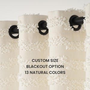 Off White Flat Pom Pom Curtains – Custom Linen Look Drapes with Blackout Option