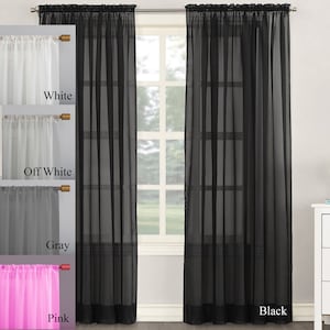 Black Sheer Curtain: Custom Size Tulle Drapery, Two Panel Set