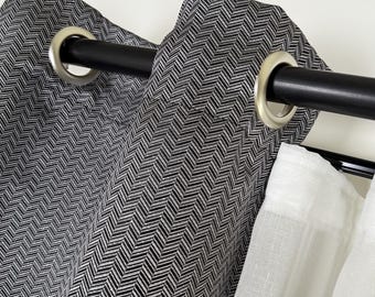 Black and White W Textured Grommet Curtains, Hand Tailored Made to Order Custom Drapes
