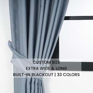 Custom Size Heavy Blackout Curtains – Extra Wide and Long Thermal and Noise Reducing Drapes – Rock Blue