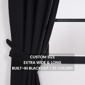 Custom Size Heavy Blackout Curtains – Extra Wide and Long Thermal and Noise Reducing Drapes – Black
