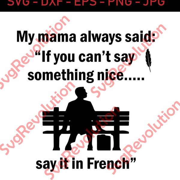 Forrest Gump - Say it in French SVG, Cut Files, Vinyl, Vector, Cameo Silhouette, Cricut