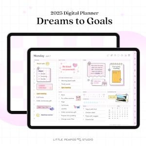 Dreams to Goals 2025 Digital Planner Pink | Daily Planner | Weekly Planner | Monthly Planner | GoodNotes Planner 2026 | iPad Planner
