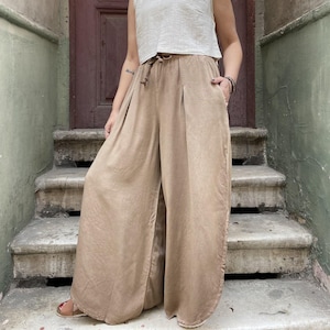 Boho Cotton Palazzo Pants: Wide Leg Lounge Trousers