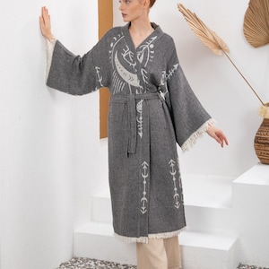 Evel Eye Beachwear, Kimono en coton turc, Robe cardigan, Robe ethnique Boho Festival, Robe longue, Beachwear Cover up, Serviette de bain, Robe Caftan