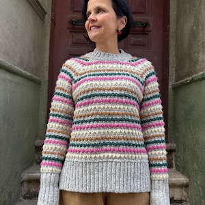 Boho Striped Knit Sweater – Cozy Winter Fashion, Comfortable and Warm Design, Boho Knitwear, Women&#39;s Wool Sweater, Gift for her