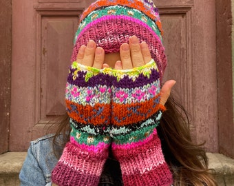 Hand Knit Scrap Beanies | Colorful, Cozy & Chunky Knit | Funky, Outdoorsy, Boho Style, Knitted Gloves, Beanies, Winter Gloves, Handmade Gift