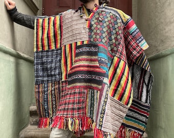 Unisex Boho Poncho, Handmade Poncho, Coat, Gift For Him, Boho Festival Hippy Baja Outdoor Poncho, Hippie Poncho, Mexican Pancho, Western