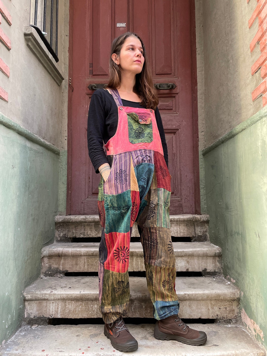 Unisex Patchwork Jumpsuit Man Overalls Overall Hippie Etsy